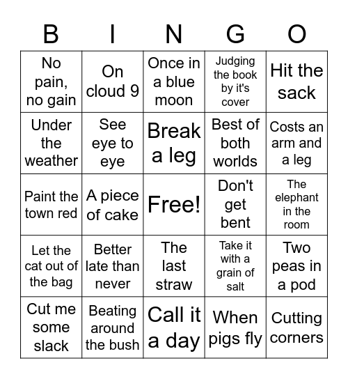 Disguised Thoughts Phrases Bingo Card