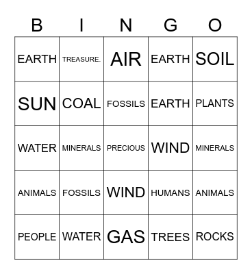EARTHS TREASURES Bingo Card
