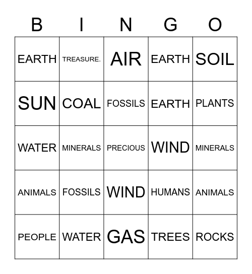 EARTHS TREASURES Bingo Card