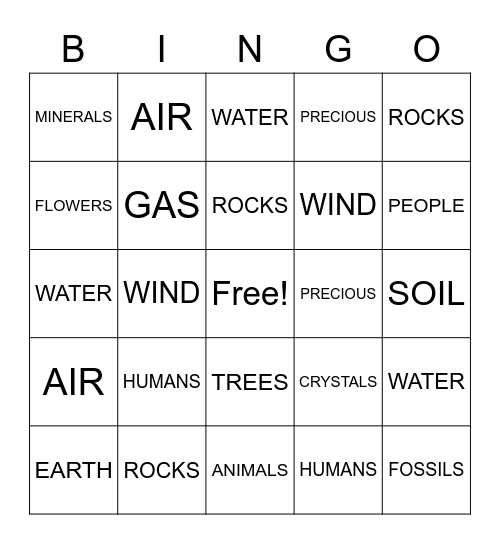 EARTHS TREASURES Bingo Card