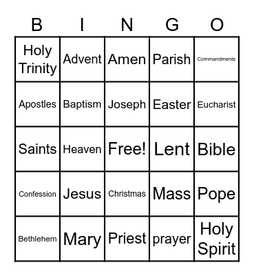 Level 1 Religion Bingo Card