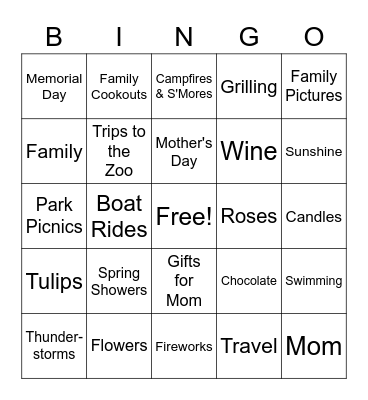 Mother's Day (May) Bingo Card