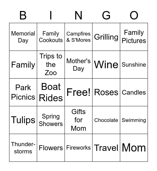 Mother's Day (May) Bingo Card