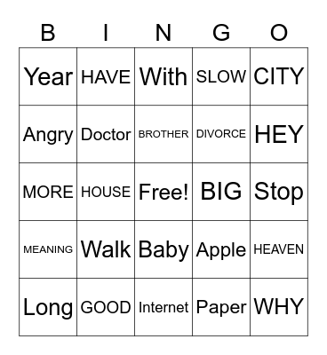 Grace Church ASL Bingo! Bingo Card