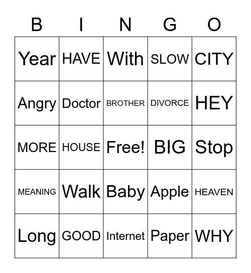 Grace Church ASL Bingo! Bingo Card