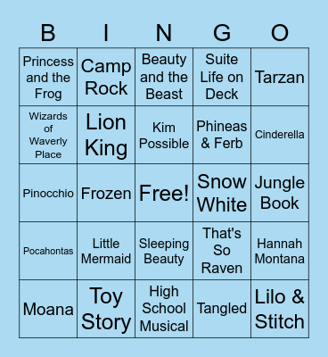 Disney Movies & Shows Bingo Card