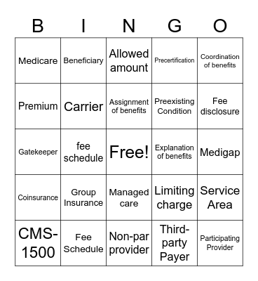Health Insurance Bingo Card