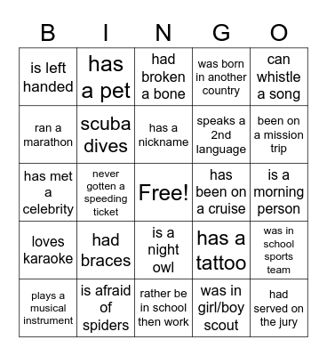 Thursday Group Bingo Card