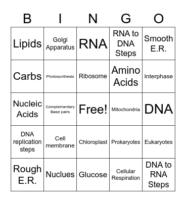 Unit 2: Cells Bingo Card