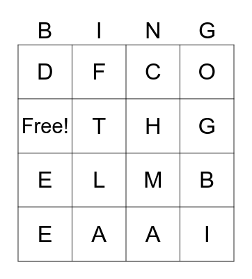 Letters Bingo Card