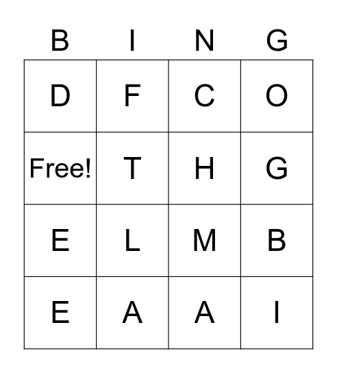 Letters Bingo Card