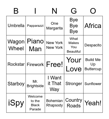 Musical Bingo Card