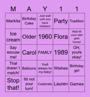 Lauren & Carol Birthdays/Motherś Day! Bingo Card