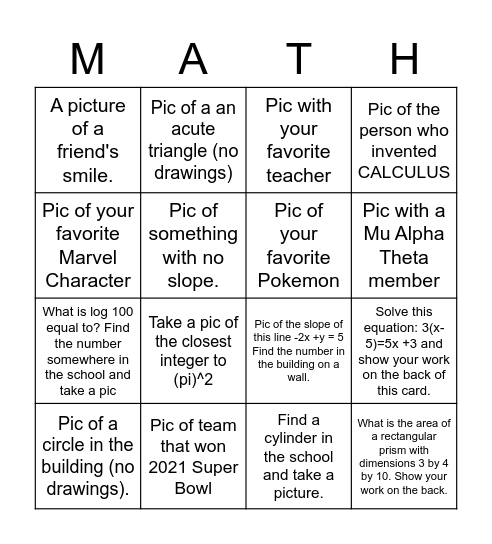 Math Bingo Card Bingo Card