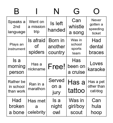 Thursday Bingo 1 Bingo Card