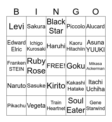 ANIME CHARACTERS Bingo Card