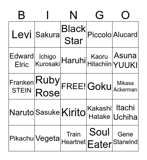 ANIME CHARACTERS Bingo Card