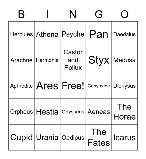 myth Bingo Card