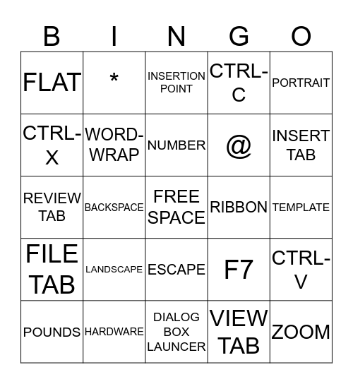 College Keyboarding & Document Processing Bingo Card