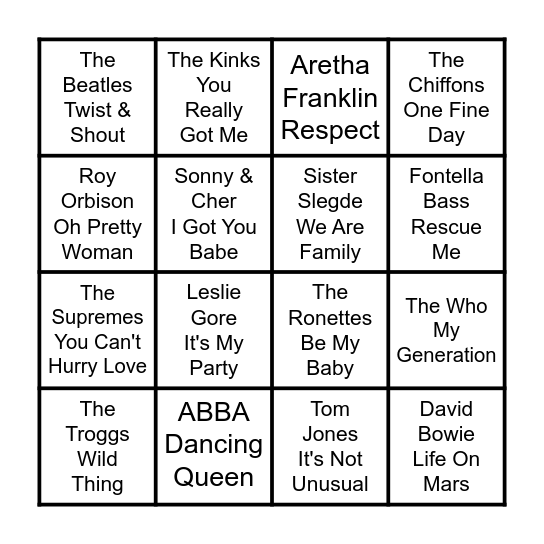 Dianarama Music Bingo! Bingo Card