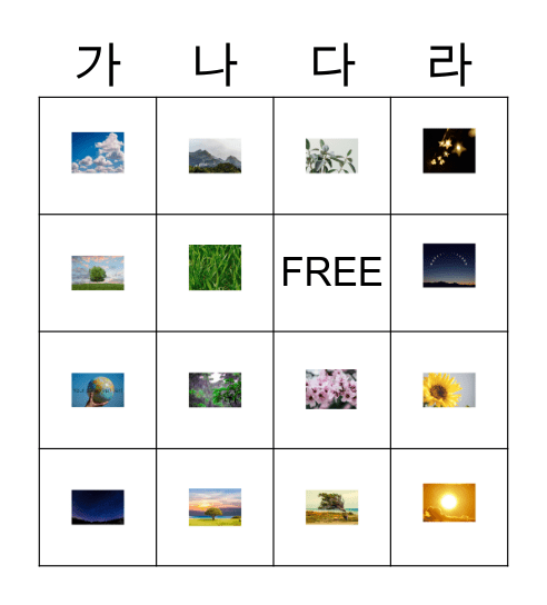 자연  Nature Bingo Card