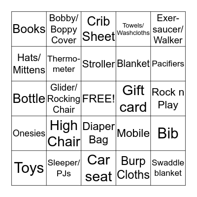 Baby Gift Bingo Card