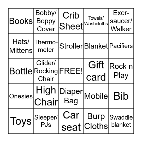 Baby Gift Bingo Card