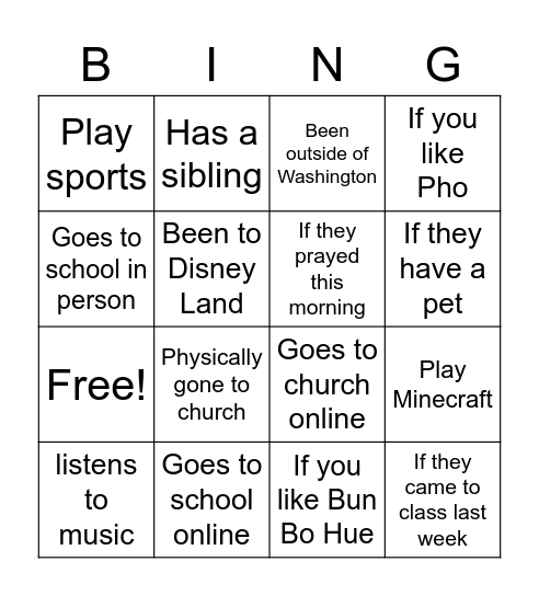 Bingo for Jesus Bingo Card