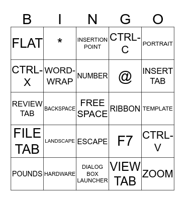 College Keyboarding & Document Processing Bingo Card