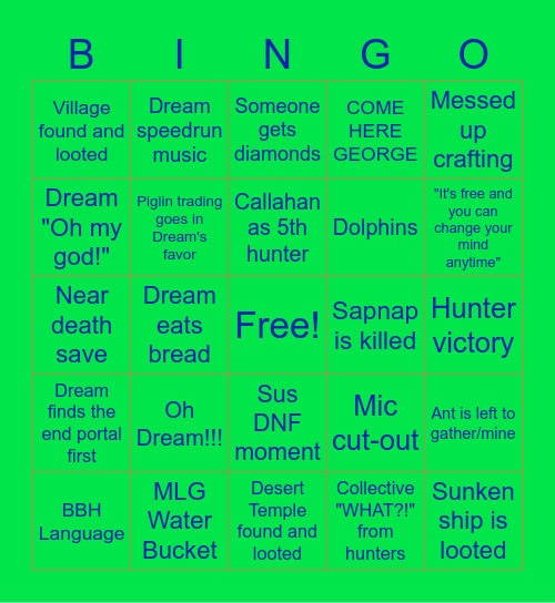 Manhunt Bingo Card