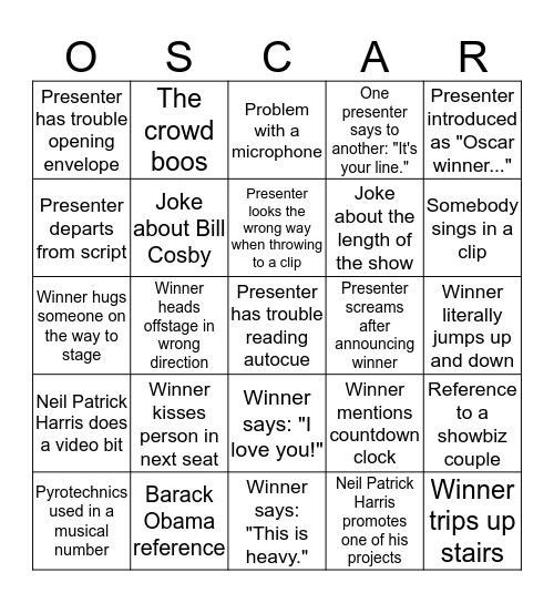 Oscar Bingo Card