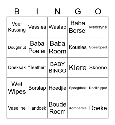 Ronel se Babatee - Baby Bingo Card