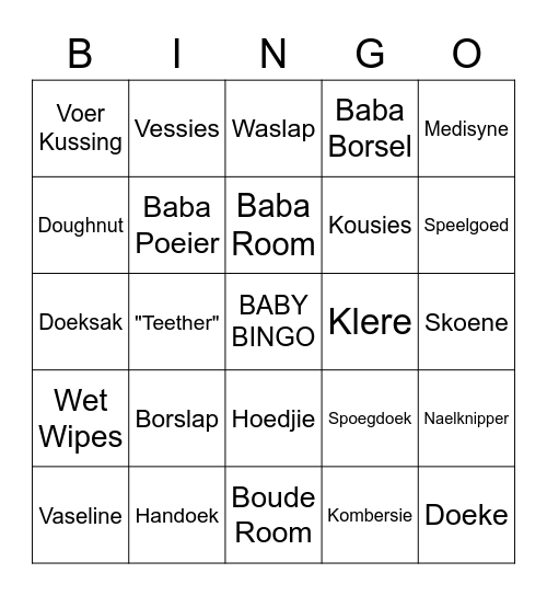 Ronel se Babatee - Baby Bingo Card