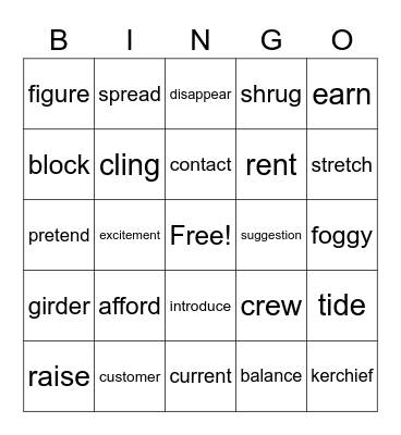 Vocabulary Bingo Card