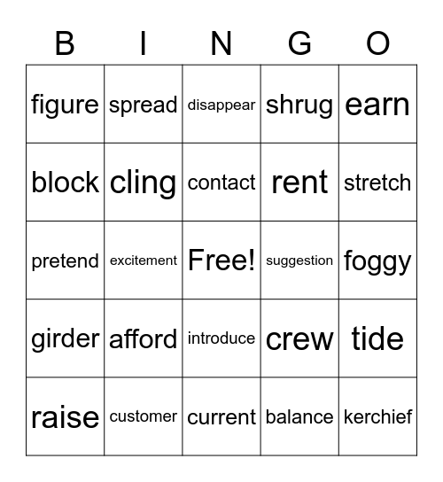 Vocabulary Bingo Card