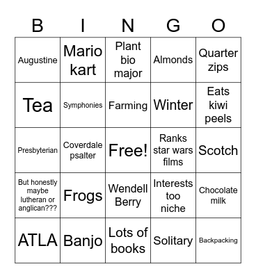 Ian's Bingo Card