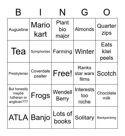 Ian's Bingo Card