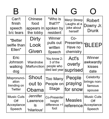 HONOSCARS BINGO 5 Bingo Card