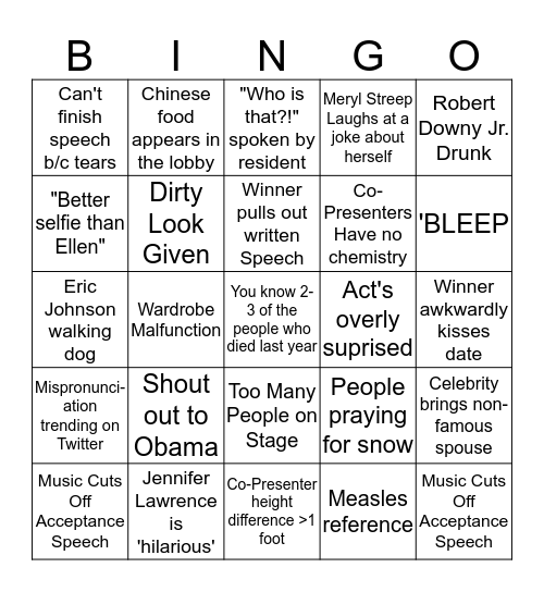 HONOSCARS BINGO 5 Bingo Card