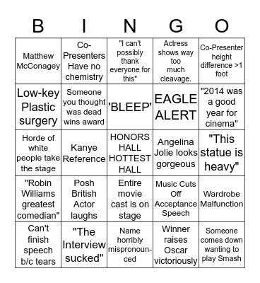 HONOSCARS BINGO 7 Bingo Card