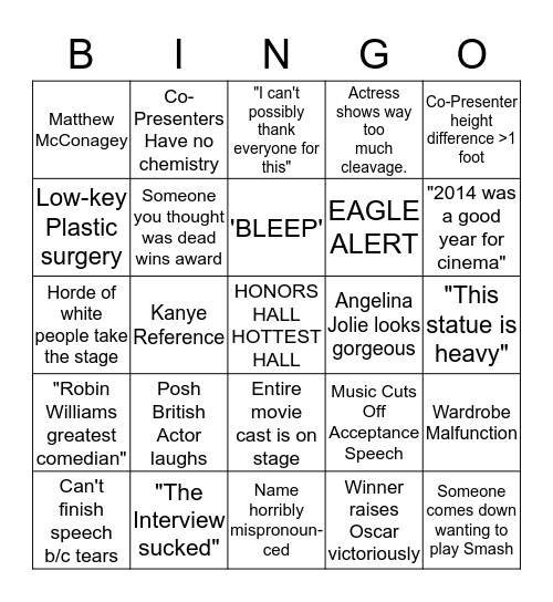 HONOSCARS BINGO 7 Bingo Card