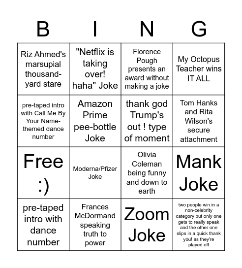 OSCAR BING ! Bingo Card