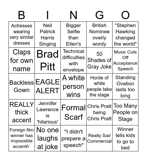 HONOSCARS BINGO 4 Bingo Card