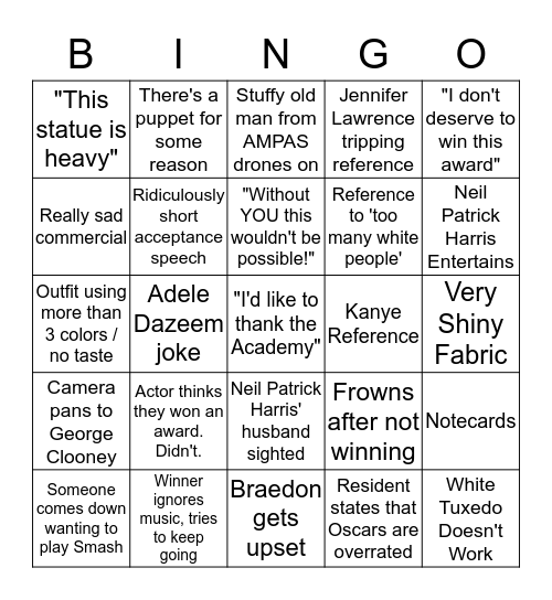 HONOSCARS BINGO 3 Bingo Card