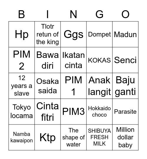 ONE's Bingo Card