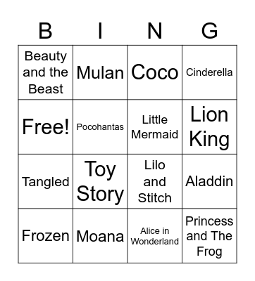 Disney Bingo Card