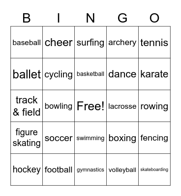 Sports Bingo Card