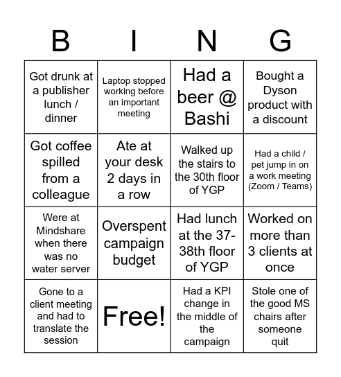 仕事あるあるBingo Card