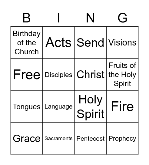 Pentecost Bingo Card