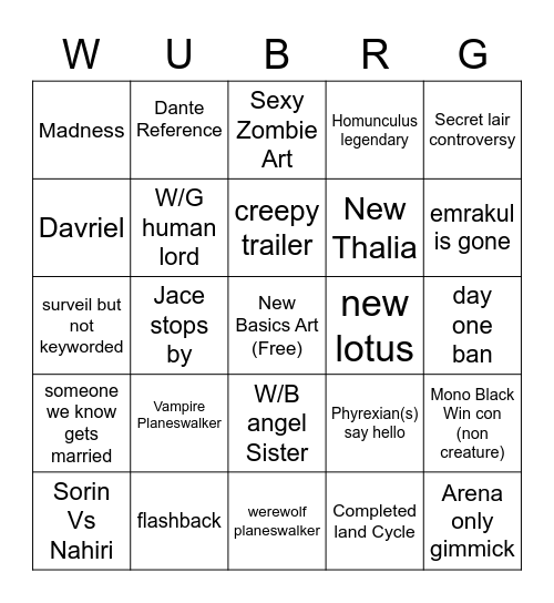 Innastrad prediction Bingo Card